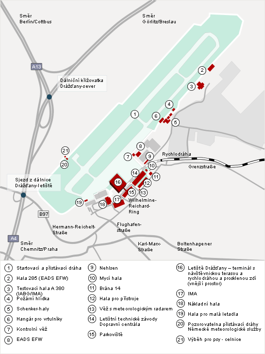 Drážďany - mapa terminálu (infografika)
