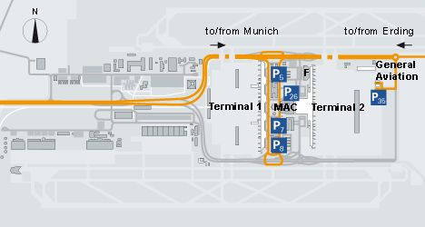 Letiště Mnichov - mapa parking P5 P8 (infografika)